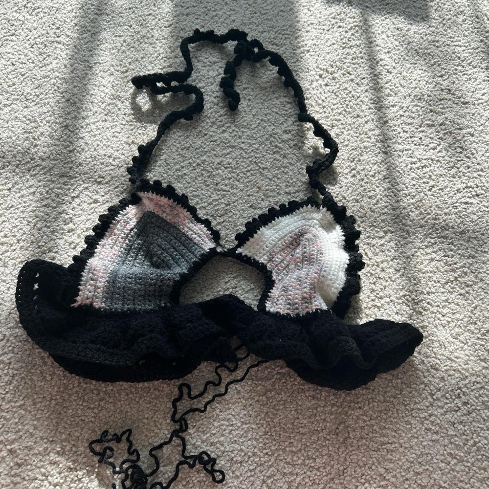 Handmade Crochet Halter Bralette - Black and White